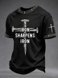 Herren T-Shirt mit christlichem Kreuz und „Iron Sharpens Iron“-Print, lässig