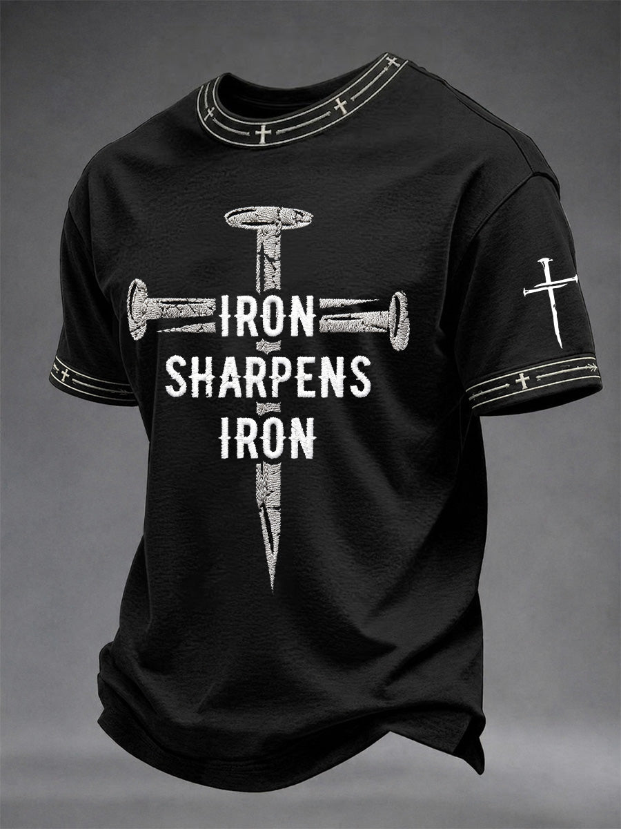 Herren T-Shirt mit christlichem Kreuz und „Iron Sharpens Iron“-Print, lässig