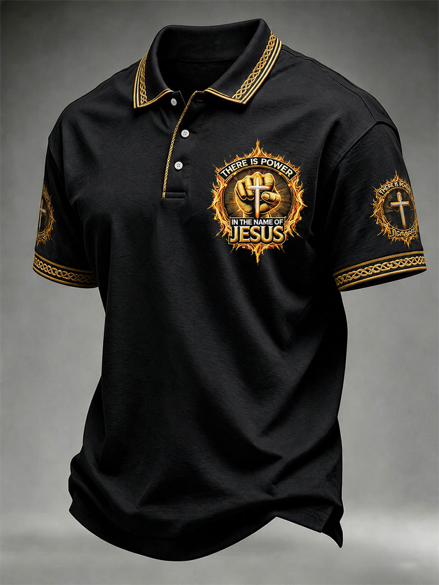 Herren christlich "There Is Power In The Name Of Jesus"-Print Freizeit-Poloshirt