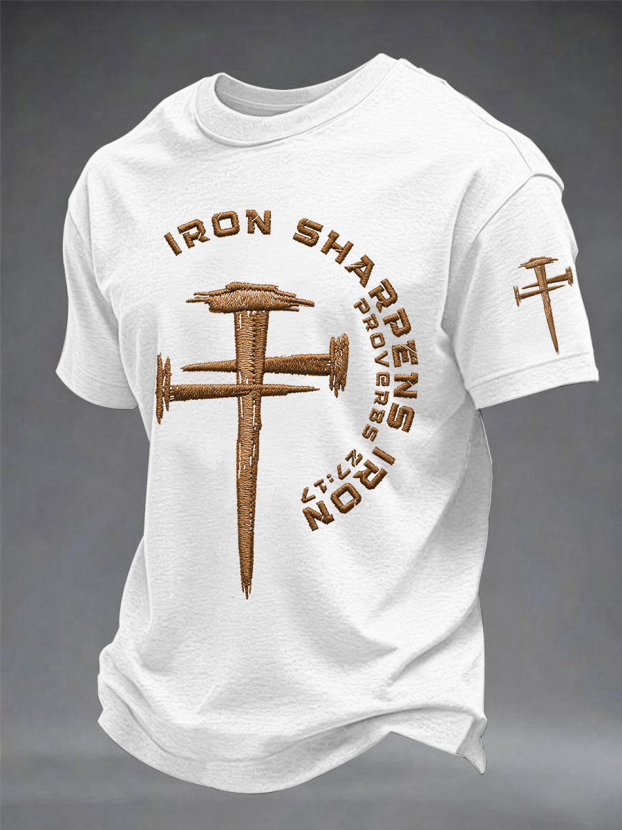 Herren T-Shirt mit christlichem Kreuz und „Iron Sharpens Iron“-Print, Freizeit