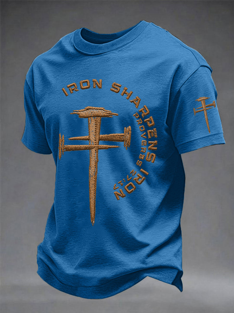 Men's Christian Cross Iron Sharpens Iron Print Casual Tee
