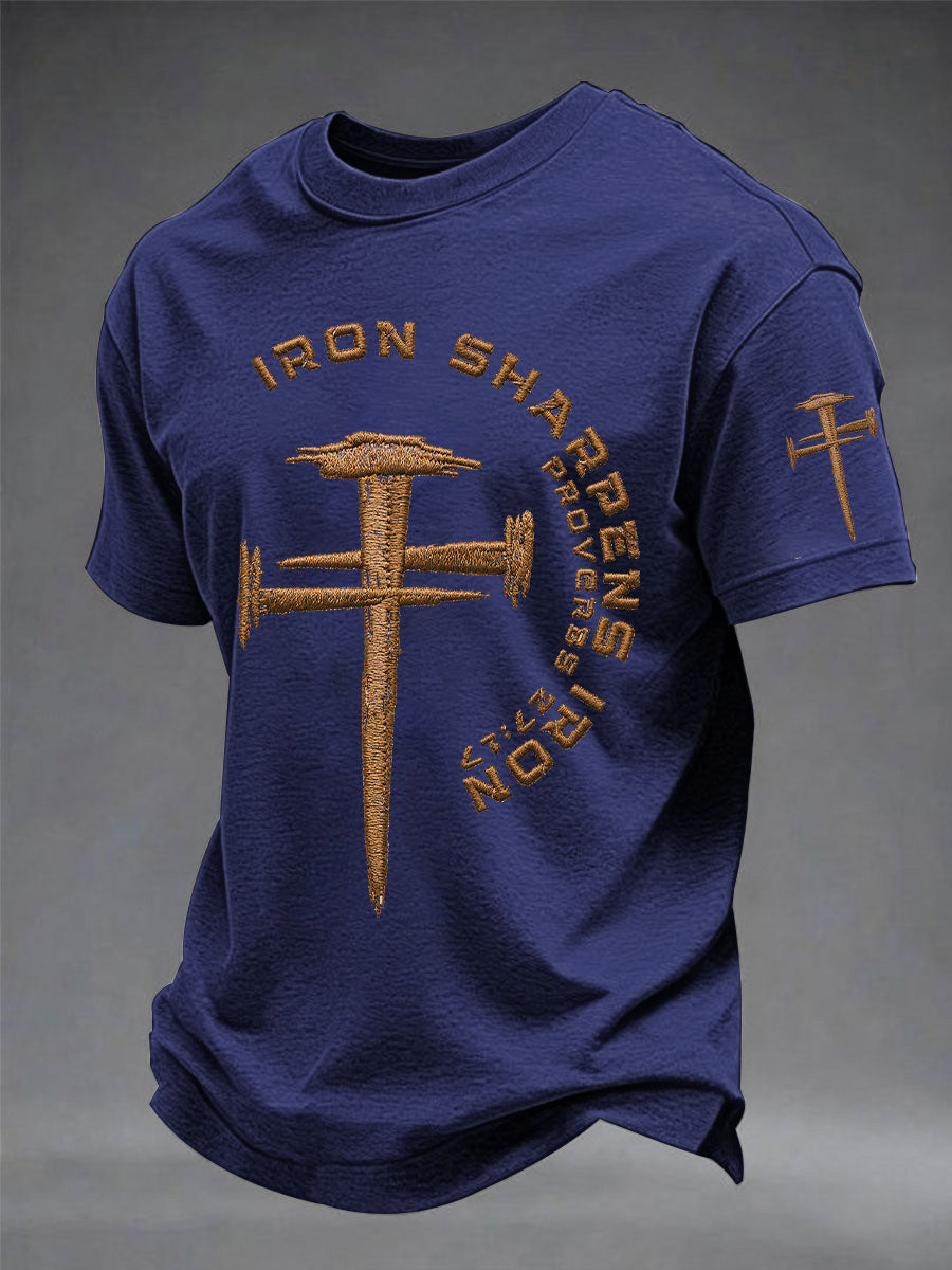 Men's Christian Cross Iron Sharpens Iron Print Casual Tee