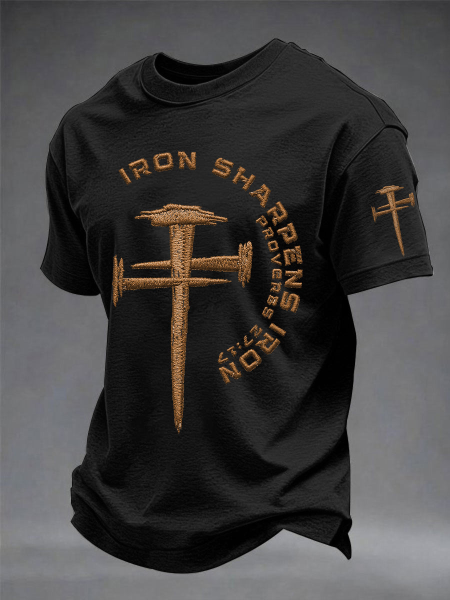 Men's Christian Cross Iron Sharpens Iron Print Casual Tee
