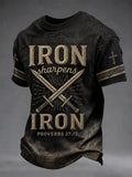 Herren T-Shirt mit christlichem Kreuz und „Iron Sharpens Iron“-Print, Freizeit