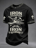 Herren T-Shirt mit christlichem Kreuz und „Iron Sharpens Iron“-Print, lässig