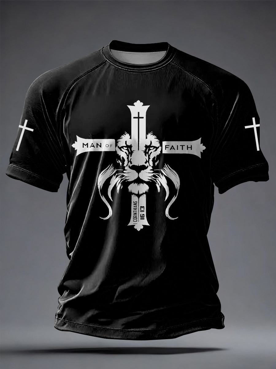 Herren T-Shirt mit "Faith"-Print, kurzärmelig, leger