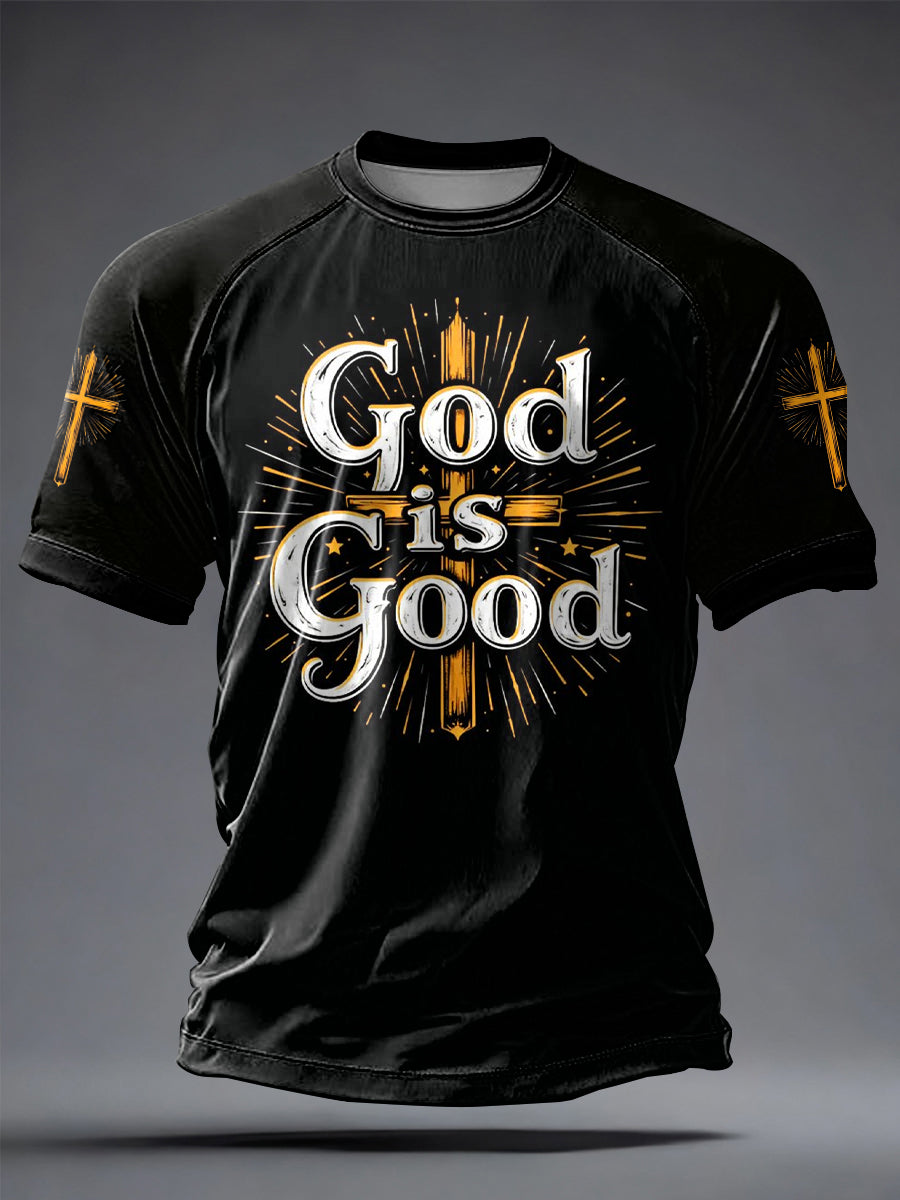 Herren T-Shirt mit Glaubens-Print, lässig, kurze Ärmel