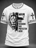 Herren Christlicher Mann des Glaubens Löwe und Kreuz Kurzarm-T-Shirt