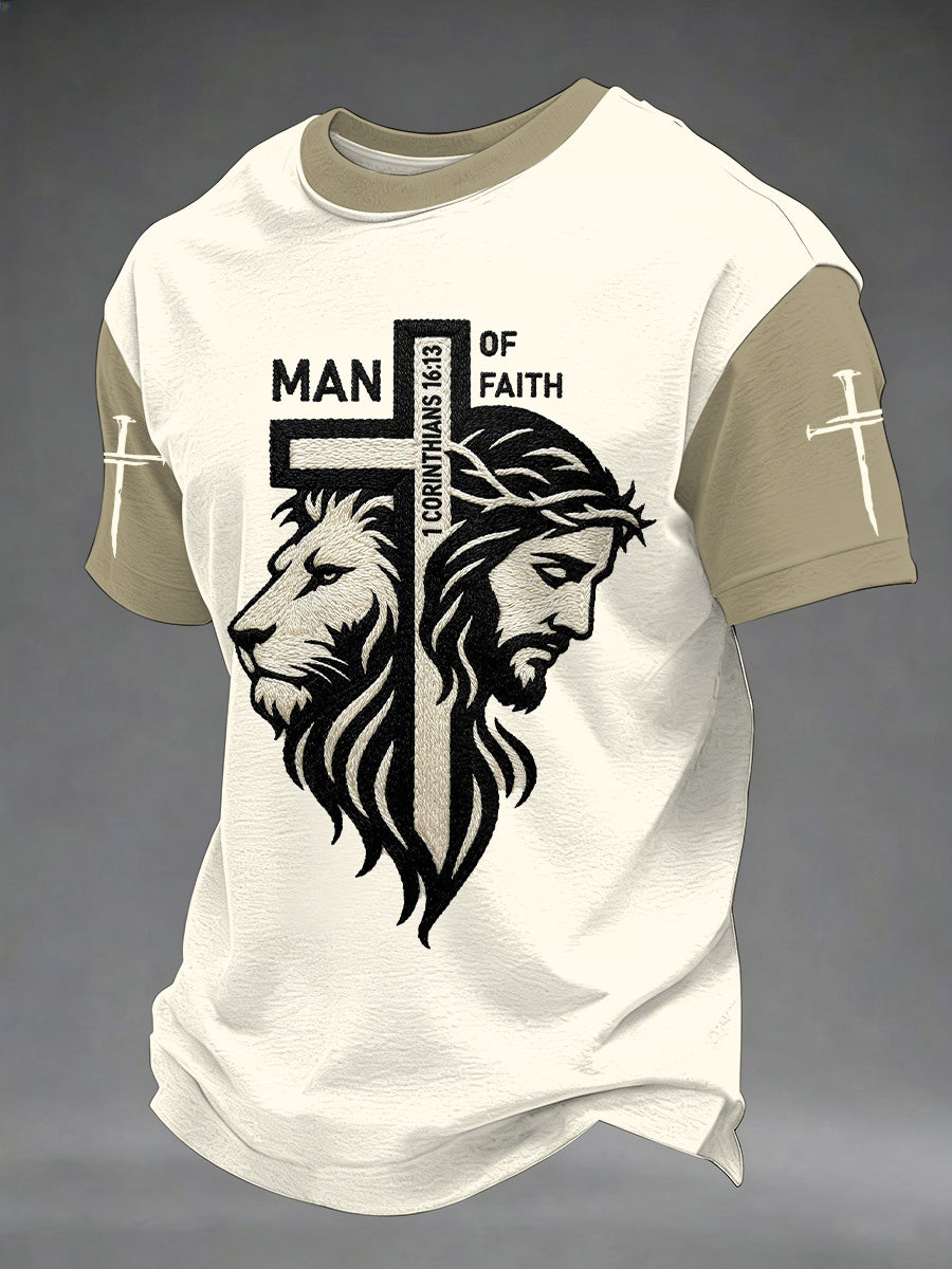 Herren T-Shirt mit christlichem Kreuz-Print, leger