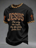 Herren T-Shirt mit christlichem Kreuz-Print, leger