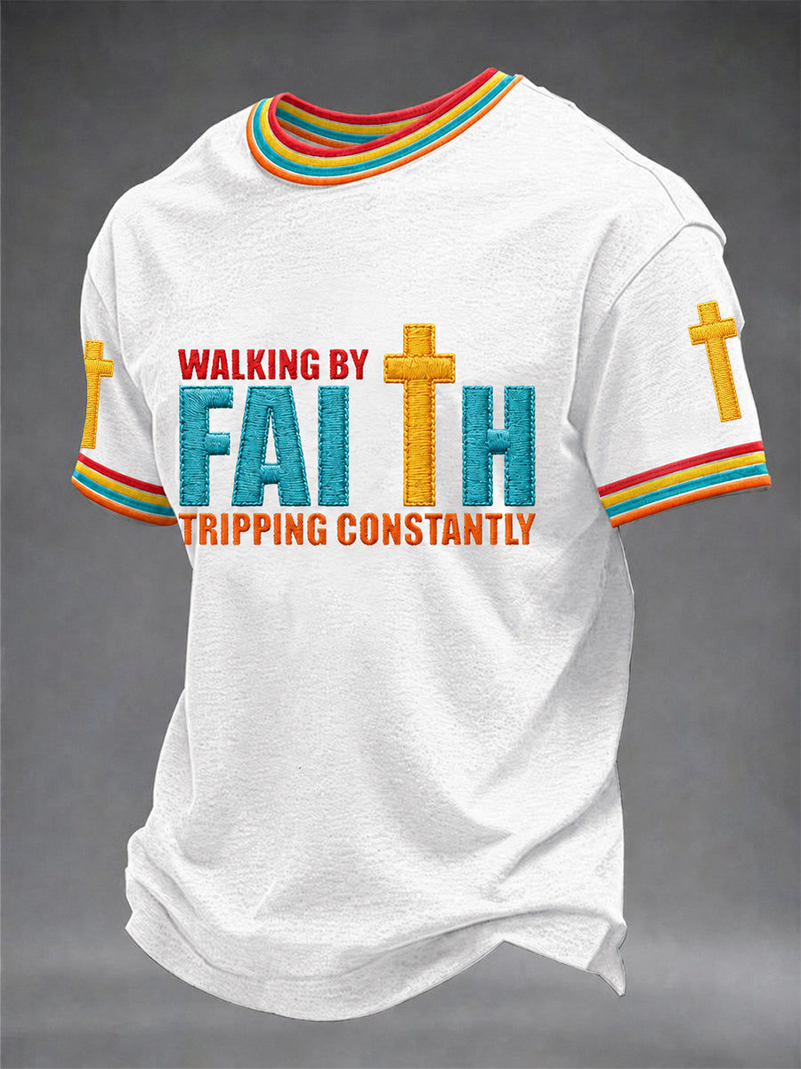 Herren-T-Shirt mit christlichem Kreuzdruck, leger