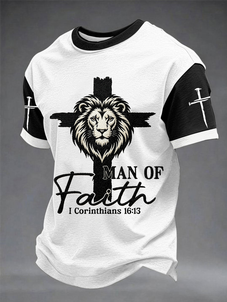 Herren T-Shirt mit christlichem Kreuz-Print, leger