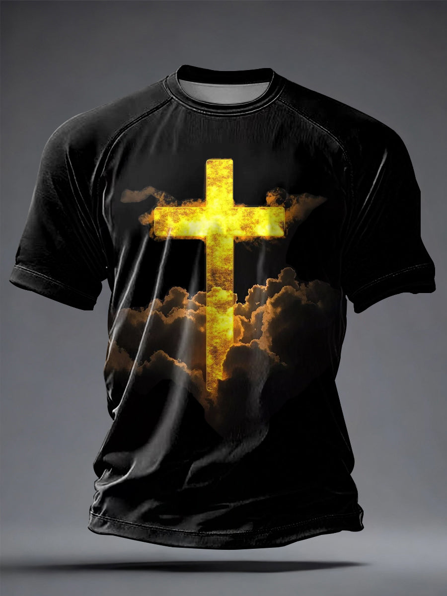 Herren T-Shirt mit Glaubens-Print, lässig, Kurzarm