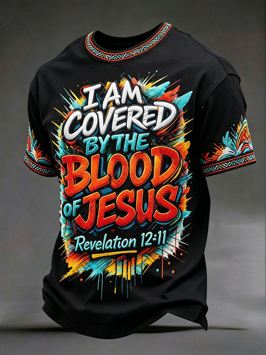 Herren-T-Shirts „Ich bin vom Blut Jesu bedeckt“