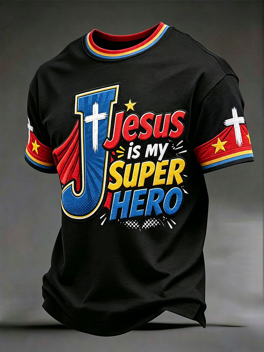 Herren-T-Shirts „Jesus is my superhero“