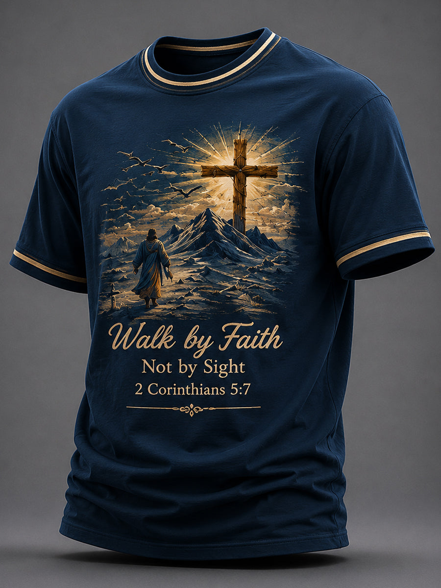 Herren-T-Shirt „Christian Walk By Faith Not By Sight“ mit Aufdruck, Freizeit