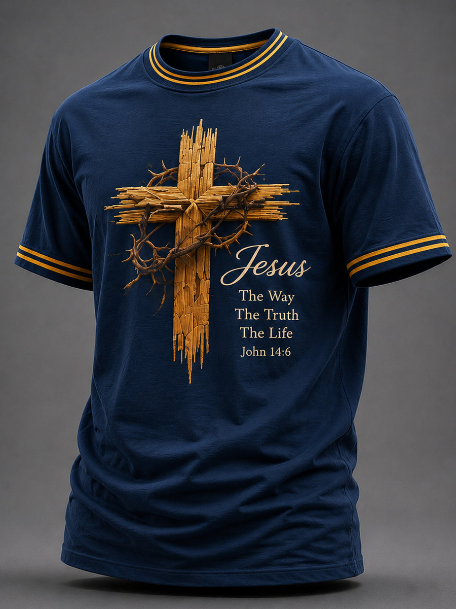Herren Casual T-Shirt mit Aufdruck „Jesus Der Weg Die Wahrheit Das Leben“