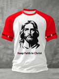 Men's Keep Faith In Christ Print Casual Tee