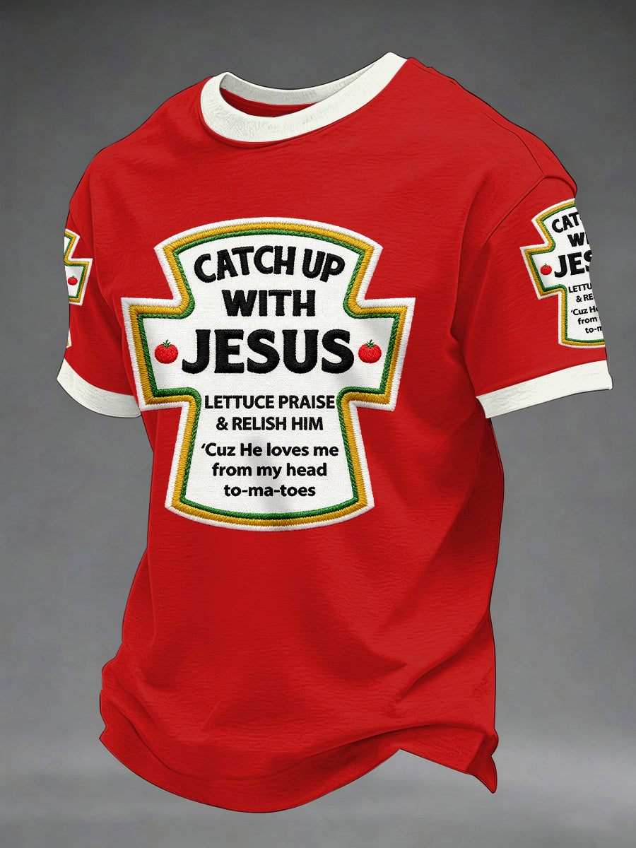 Men's Catch Up With Jesus Print Casual Tee