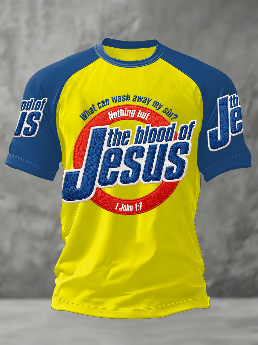 Men's The Blood Of Jesus Print Casual Tee