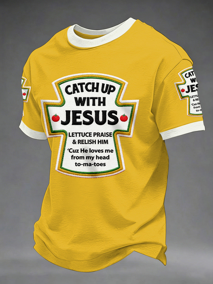 Men's Catch Up With Jesus Print Casual Tee