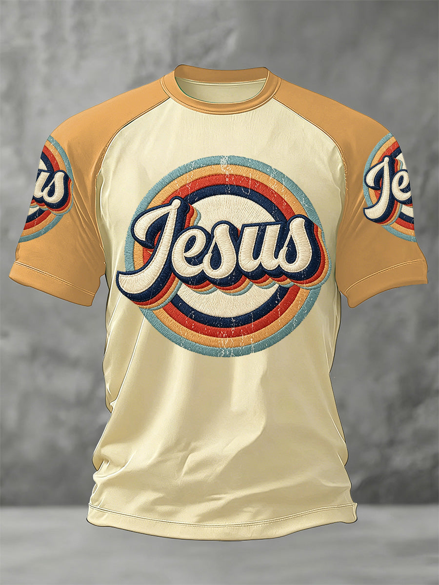 Men's Christian Jesus Print Casual Tee