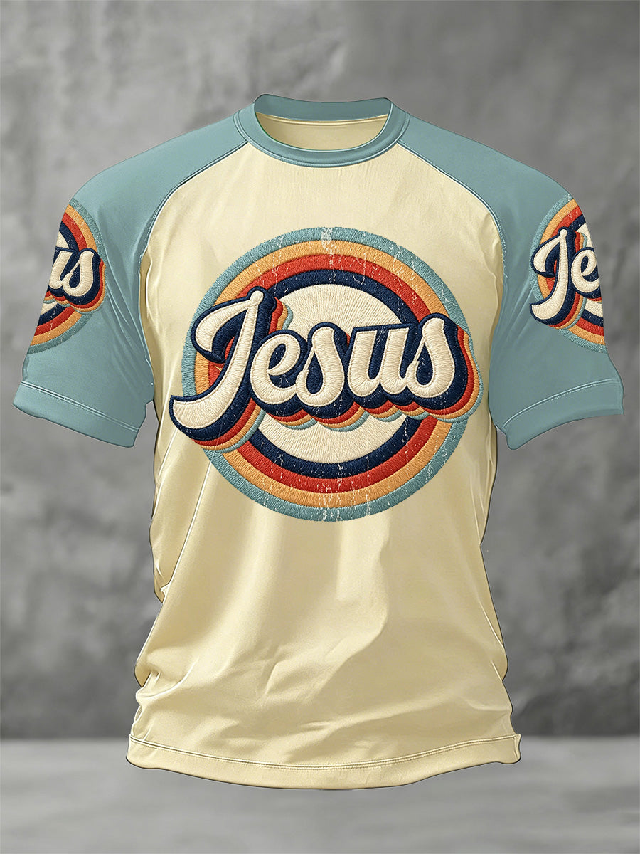 Men's Christian Jesus Print Casual Tee