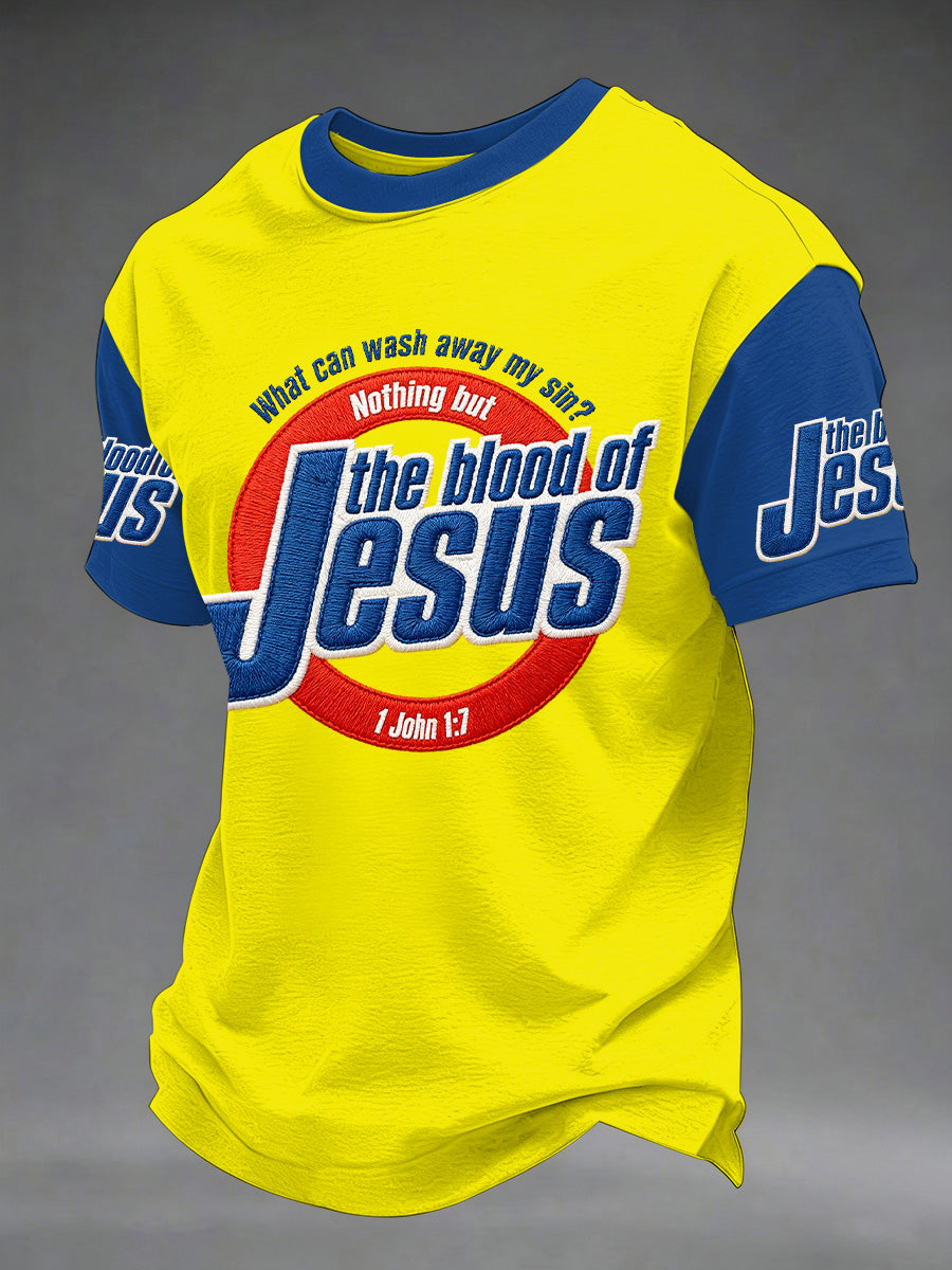 Men's The Blood Of Jesus Print Casual Tee