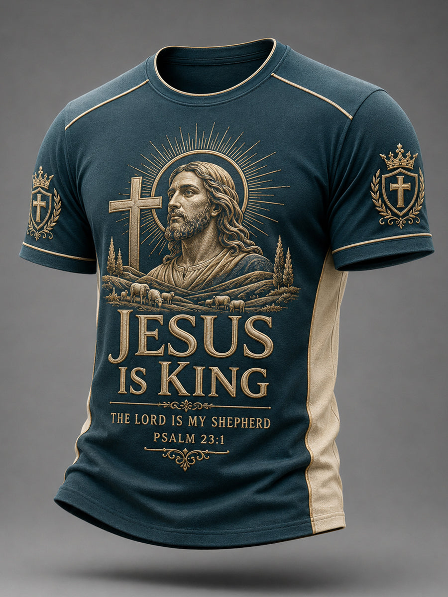 Herren T-Shirt mit „Jesus Is King Of Kings“-Print, Freizeit