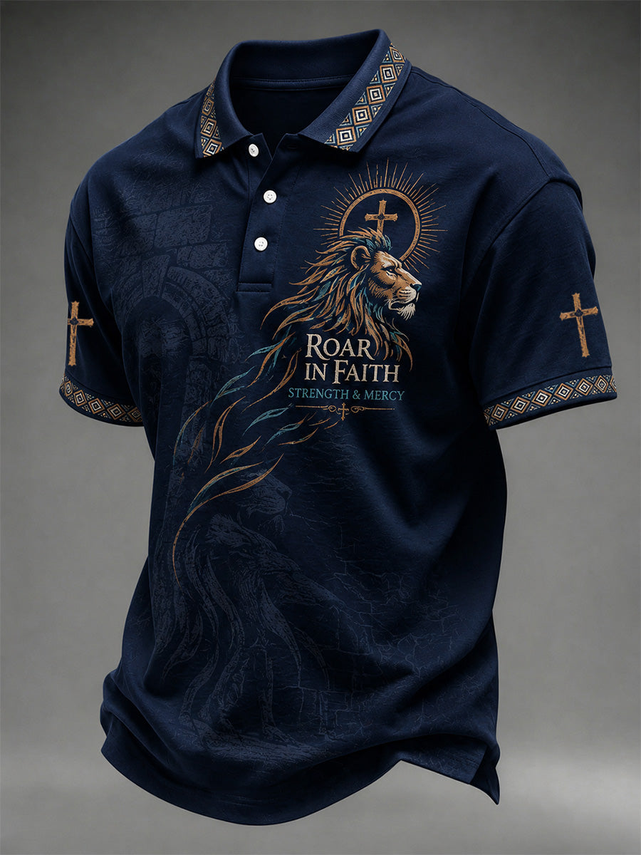 Men's Funny Christian God Print Casual Polo