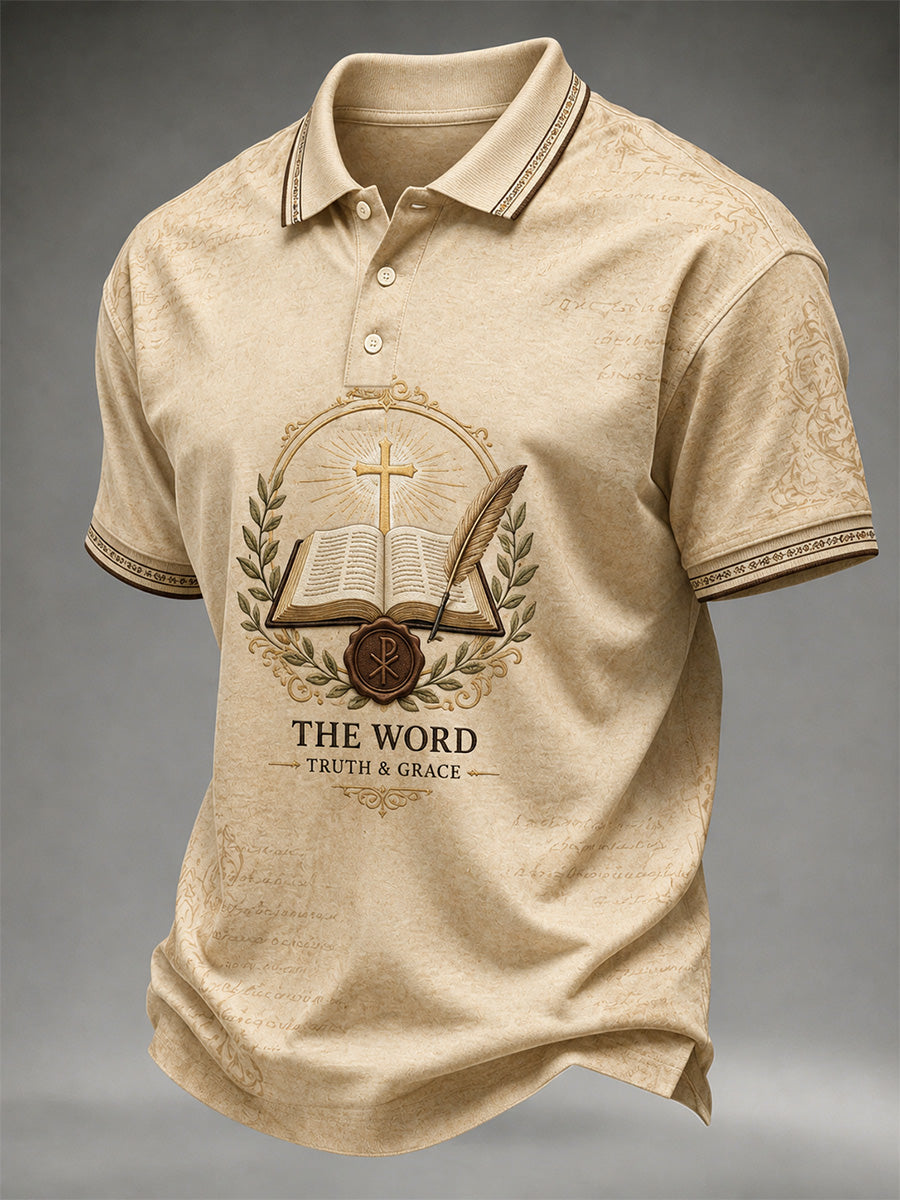 Men's Funny Christian God Print Casual Polo