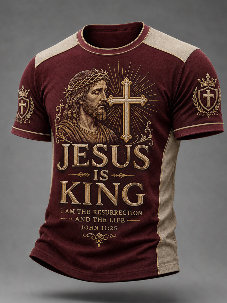 Herren T-Shirt mit Aufschrift „Jesus Is King Of Kings“