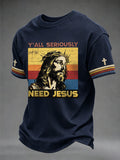 Herren christliches Jesus-Print Freizeit-T-Shirt