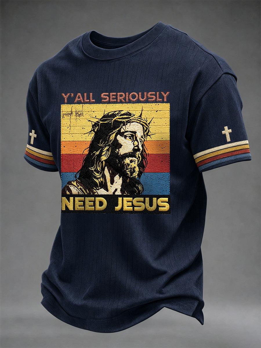 Herren christliches Jesus-Print Freizeit-T-Shirt