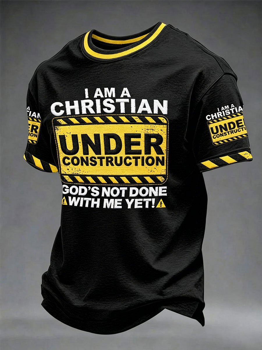 T-shirt unisexe décontracté à imprimé pour hommes « Je suis un chrétien en construction, Dieu n'a pas encore fini avec moi »