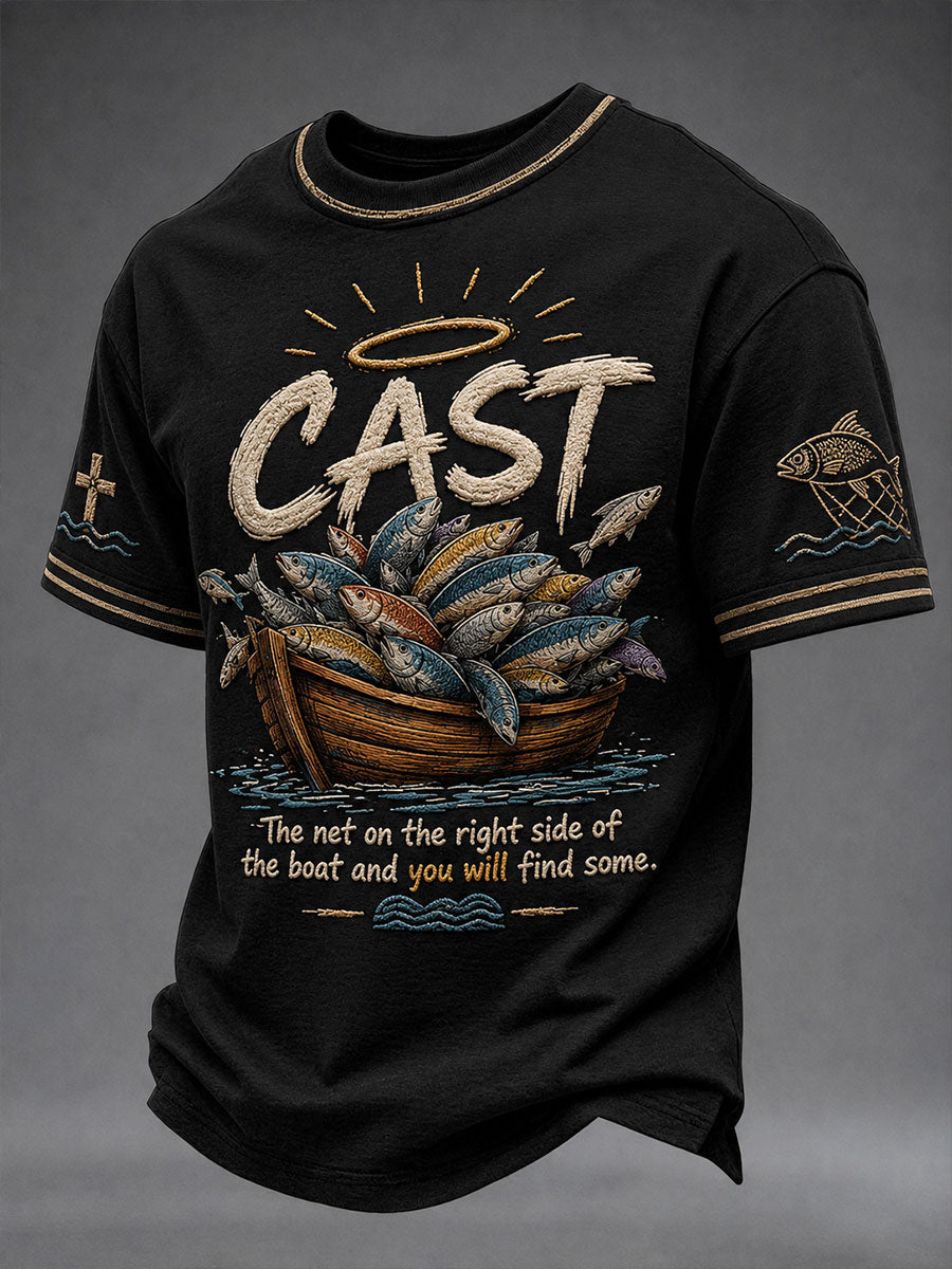 T-shirt homme manches courtes "Jetez le filet du bon côté du bateau"