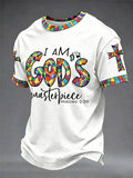 Men's I'm God's Masterpiece Faith Fun Print Casual Unisex T-shirt