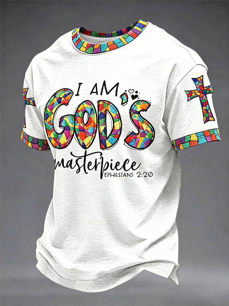 Men's I'm God's Masterpiece Faith Fun Print Casual Unisex T-shirt