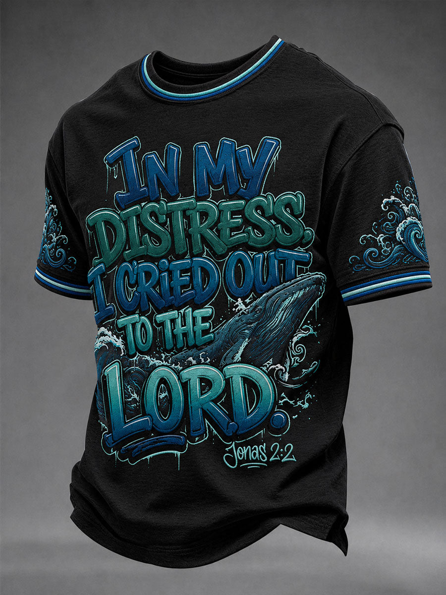 Herren-T-Shirt „In The Distress I Cried Out To The Lord“ mit kurzen Ärmeln