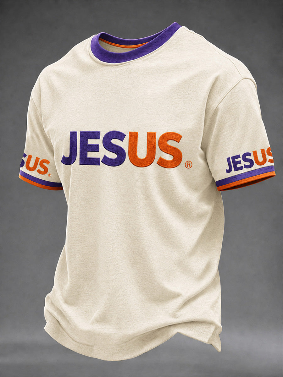 Men's Christian Jesus Print Casual Tee