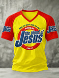 Men's The Blood Of Jesus Print Casual V-Neck Tee
