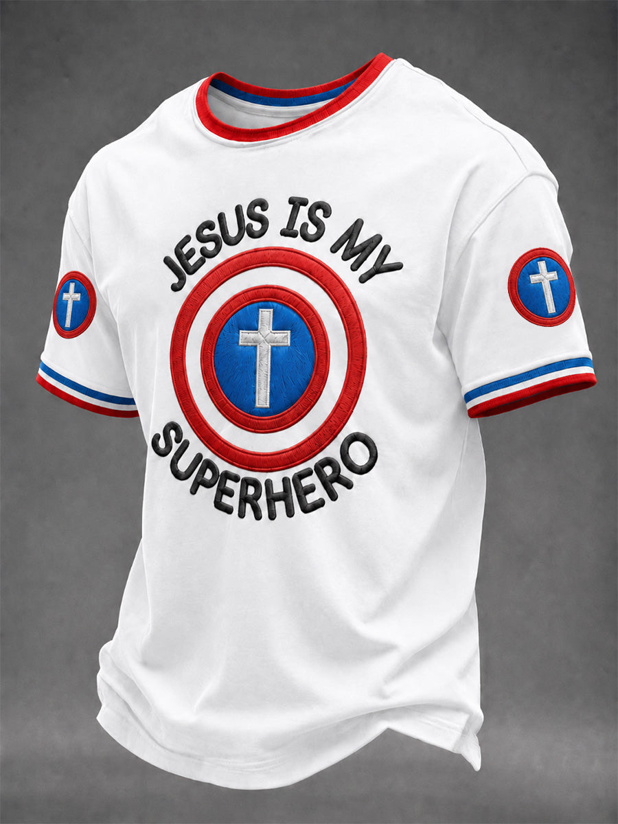 Men's Jesus Is My Superhero Print Casual Tee