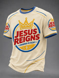 Herren T-Shirt „Jesus Reigns Crowned In Glory“ mit Print, Freizeitlook