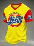 Men's The Blood Of Jesus Print Casual V-Neck Tee