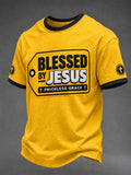 T-shirt décontracté imprimé « Blessed By Jesus » pour hommes