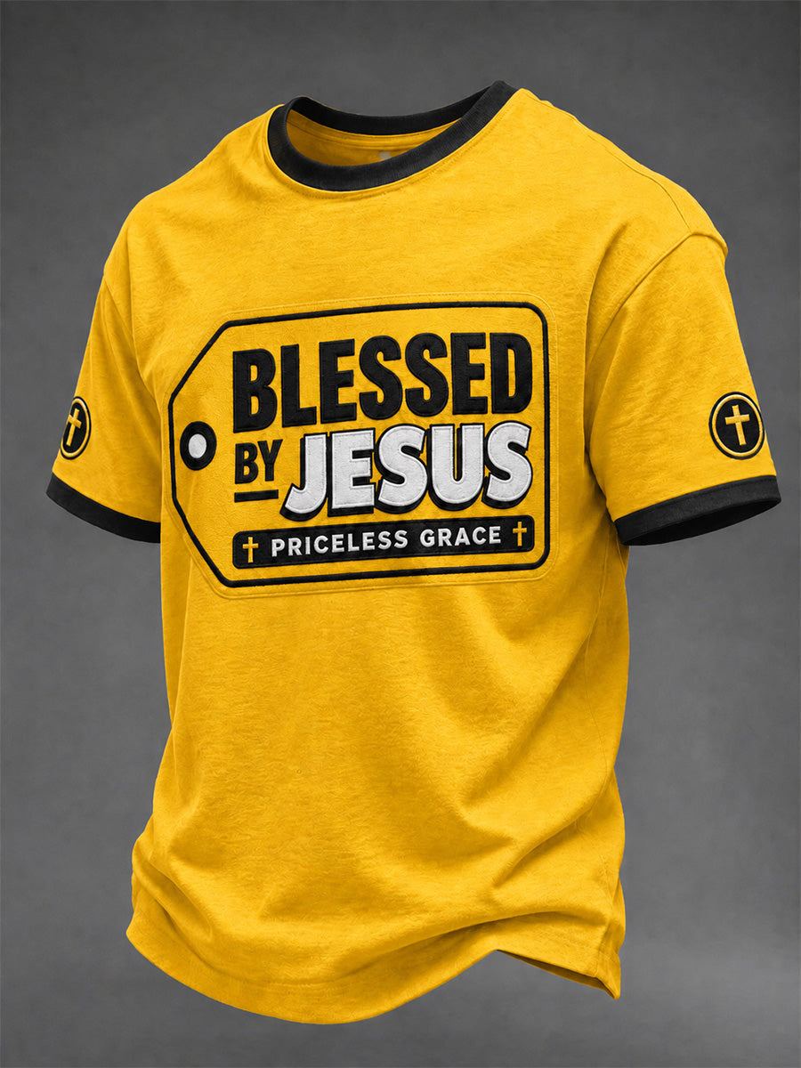 T-shirt décontracté imprimé « Blessed By Jesus » pour hommes