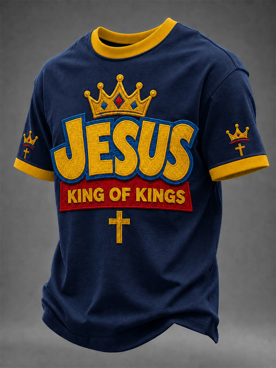 Men's Jesus King Of Kings Print Casual Tee