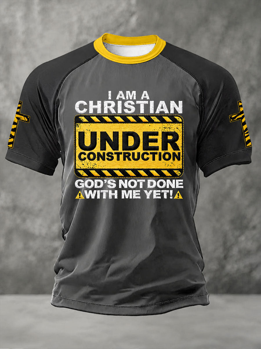 T-shirt Unisexe Décontracté Imprimé Homme "Je Suis Un Chrétien En Construction, Dieu N'A Pas Encore Fini Avec Moi"