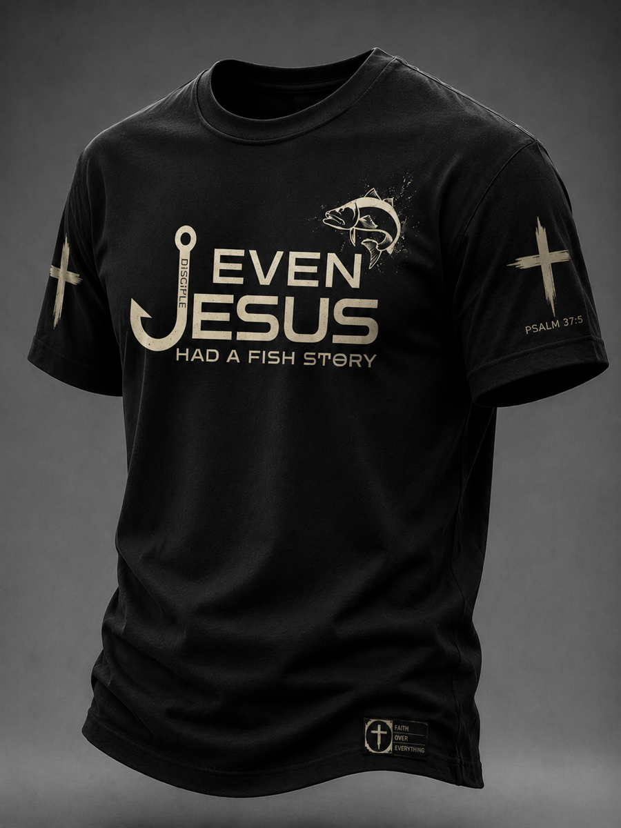 Herren T-Shirt „Even Jesus Had a Fish Story“ mit kurzen Ärmeln