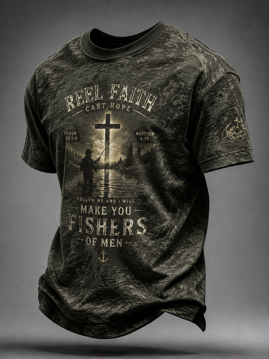 Herren T-Shirt „Even Jesus Had a Fish Story“ mit kurzen Ärmeln